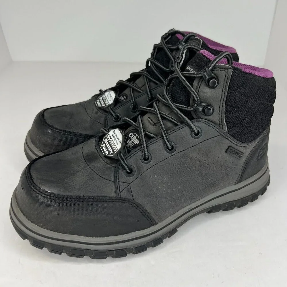 Skechers Womens 108004 Black Padded Comp Toe Safety Toe Leather Size 7 Work Boot